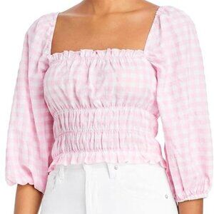 NWT Charlie Holiday Boheme Off The Shoulder Checkered Peasant Top Pink Size XS